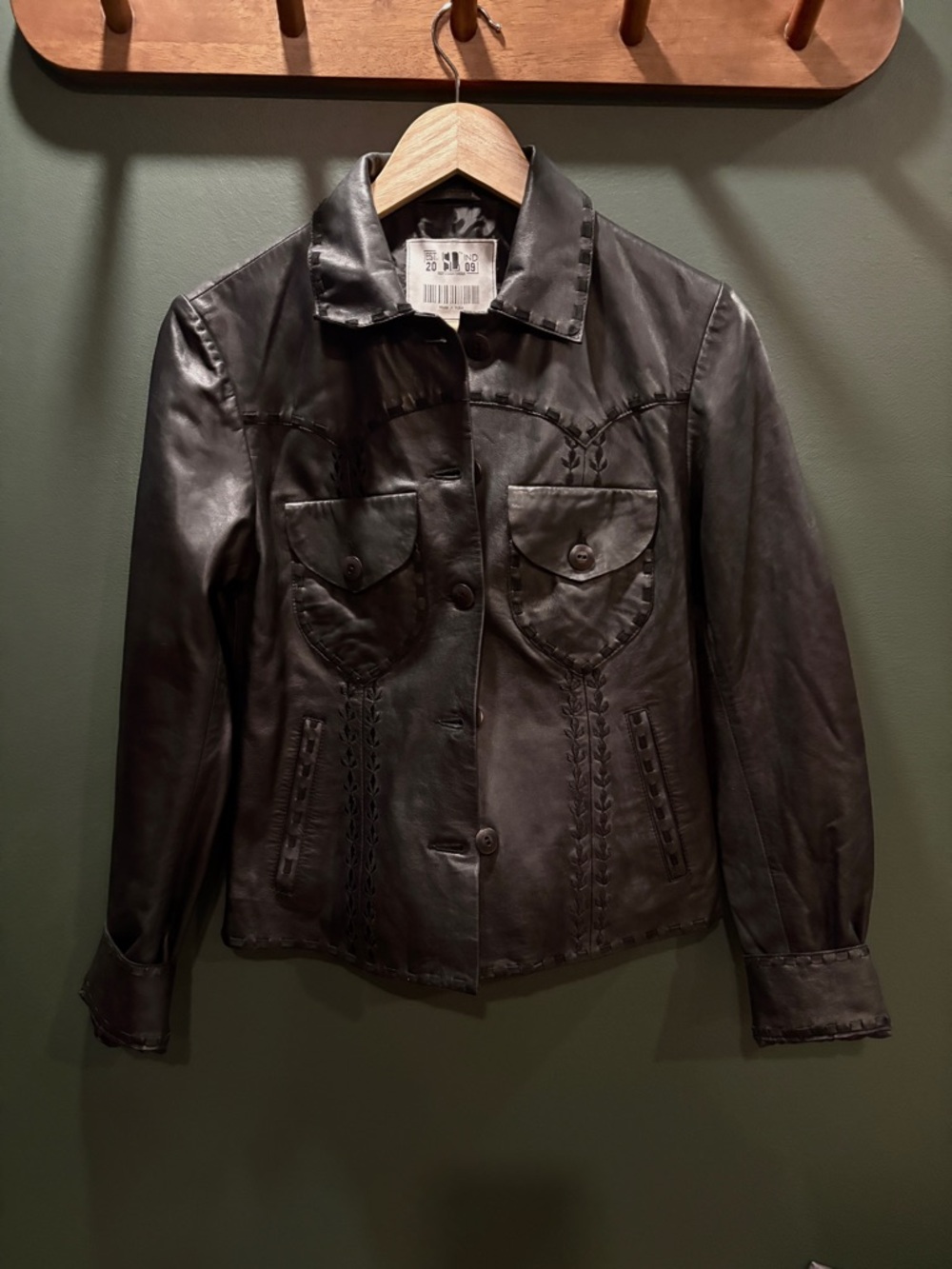 Black Western Leather Button-Front Jacket